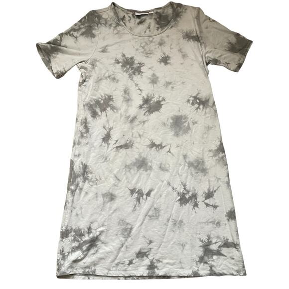 Denim & Co Gray Tie Dye Terry Short Sleeve Scoop Neck Dress Size Medium - Picture 1 of 7